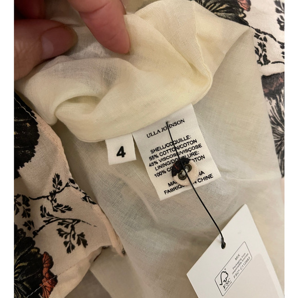 Ulla Johnson 4 Winsor Ruffled Floral Puff Shoulder Long Sleeve Mini Dress Cream - Picture 11 of 12